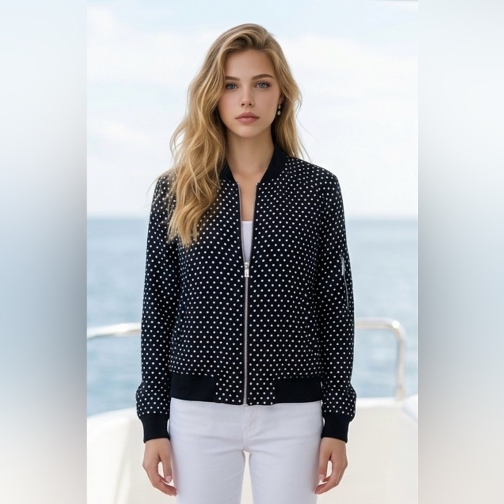 Michael Kors Black Polka Dot Jacket with White Dots